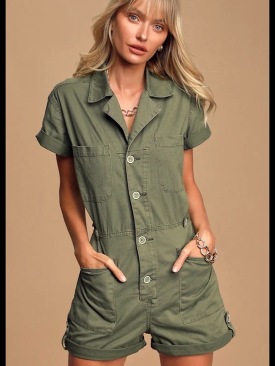 pistola Pants - Pistola Parker Olive Green Button Up Romper
